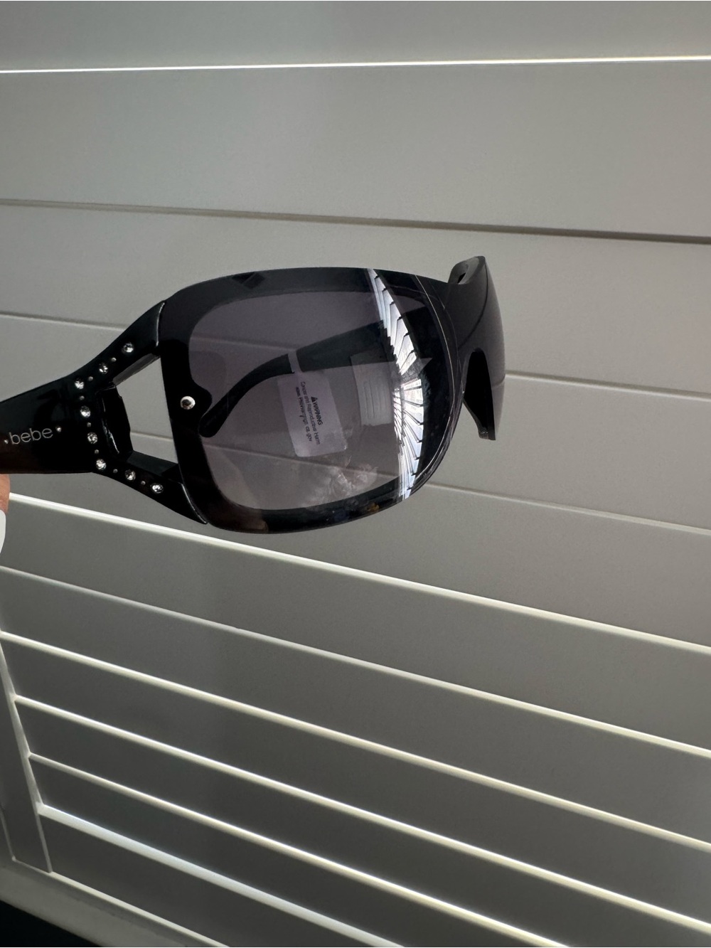 bebe Black Oversized Rhinestone-Embellished Shield Sunglasses